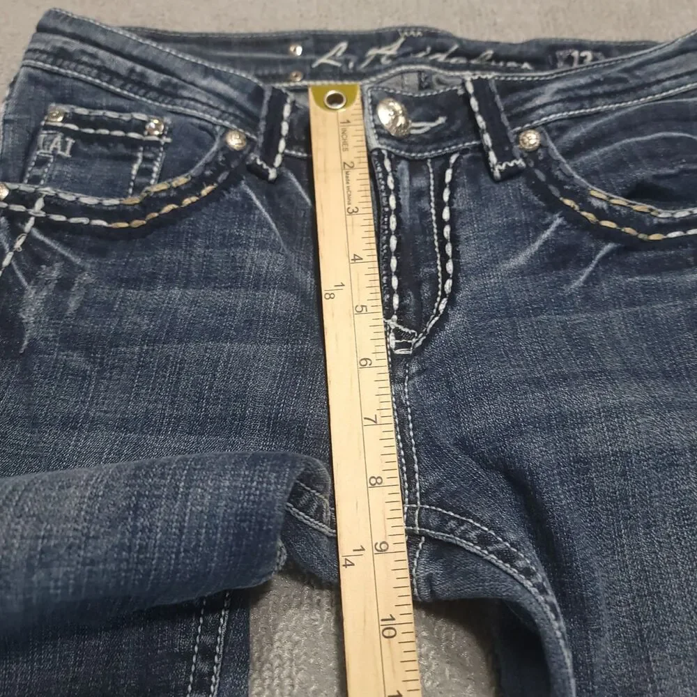 LA Idol USA Jeans Womens Juniors Size 13 Stretch Flare Bootcut Mid Rise Blue